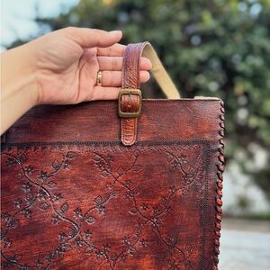 Embossed Brown Leather Tote Bag